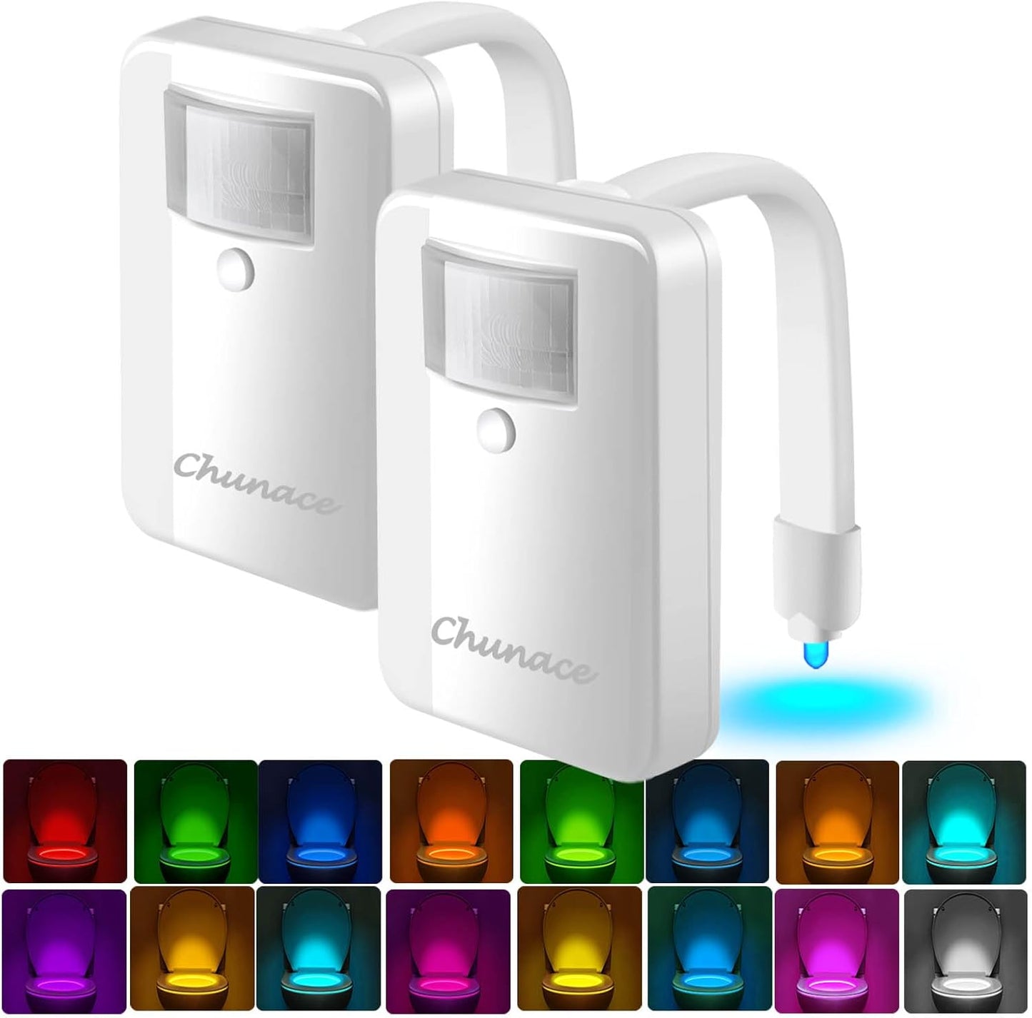 Transform Your Bathroom Experience with the Chunace Motion Sensor Toilet Light 2-Pack | 16-Color LED Night Light for Safe and Fun Nighttime Visits