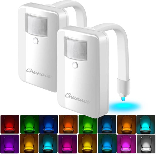 Transform Your Bathroom Experience with the Chunace Motion Sensor Toilet Light 2-Pack | 16-Color LED Night Light for Safe and Fun Nighttime Visits