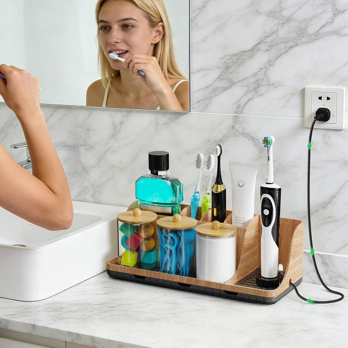 Stylish & Functional Bathroom Counter Organizer Set - Keep Your Space Neat and Tidy!