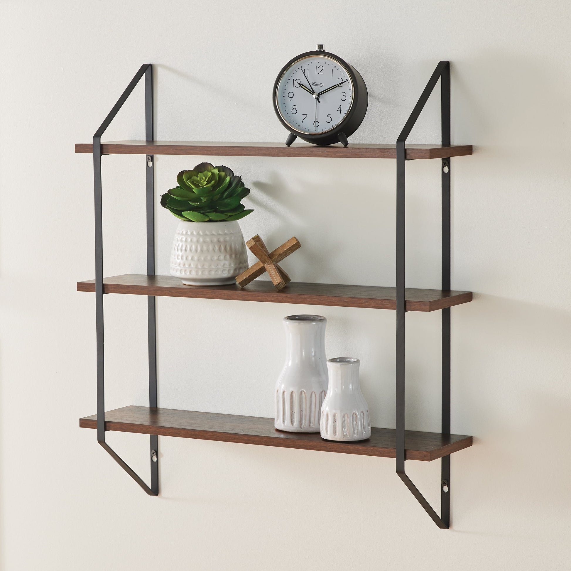 Elevate Your Space with the Stylish 3-Tier Walnut Wood Bracket Shelves