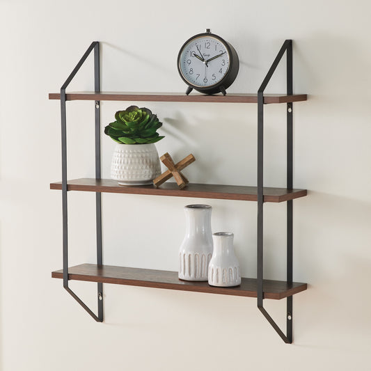 Elevate Your Space with the Stylish 3-Tier Walnut Wood Bracket Shelves