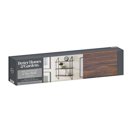 Elevate Your Space with the Stylish 3-Tier Walnut Wood Bracket Shelves